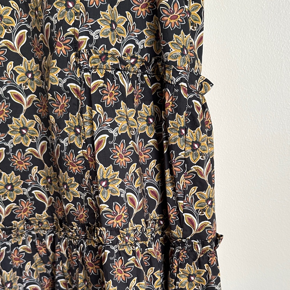 Pinch Anthropologie Black, Mustard, & Rust Floral Babydoll Mini Dress 100 Cotton - Picture 7 of 11